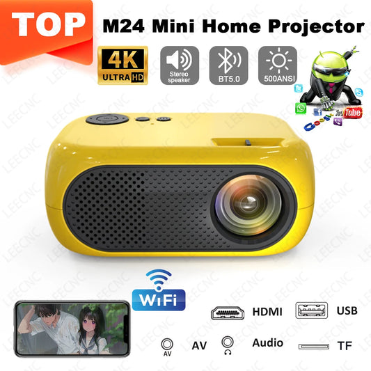 Miniproyector LED M24 2024, portátil, para el hogar, compatible con vídeo 1080P, compatible con HDMI, USB, compatible con 640 x 480P