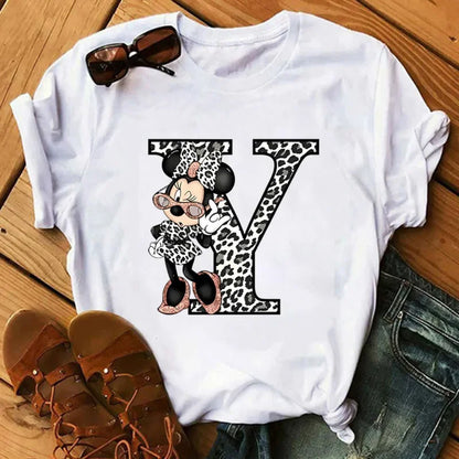Camisetas con estampado de 26 letras para mujer, camisetas Disney 2024, camisetas casuales de verano de manga corta, camisetas gráficas para mujer, ropa para mujer