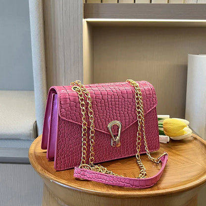 Bolsos de hombro con estampado de cocodrilo para mujer, bolsos de moda con cadenas cuadradas, bolsos cruzados de piel sintética para mujer