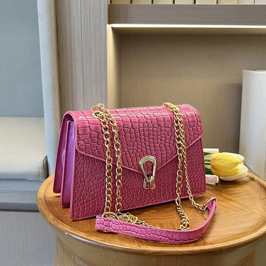 Bolsos de hombro con estampado de cocodrilo para mujer, bolsos de moda con cadenas cuadradas, bolsos cruzados de piel sintética para mujer