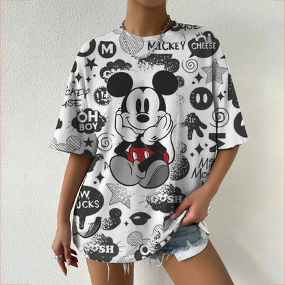 Camiseta de verano de manga corta para mujer, con estampado de cuello redondo