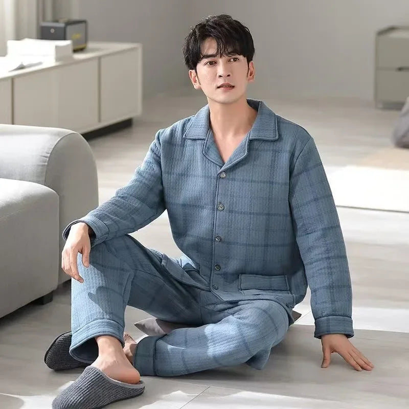 Ropa de dormir gruesa de algodón de aire de manga larga para hombres