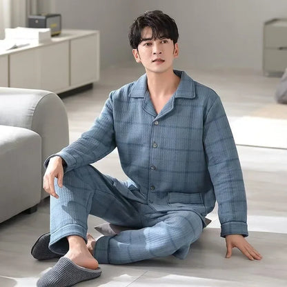 Ropa de dormir gruesa de algodón de aire de manga larga para hombres