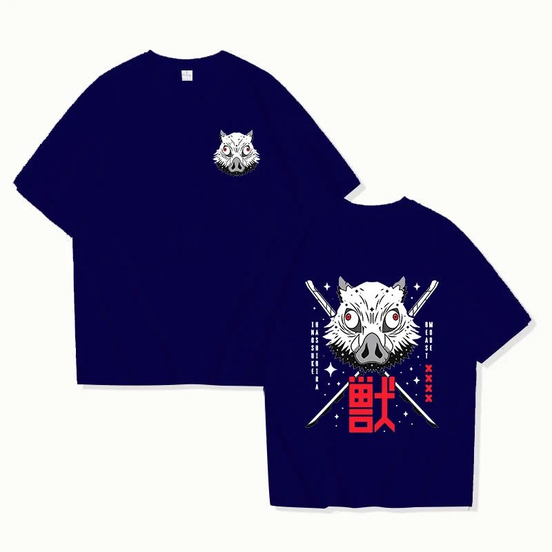 Camiseta con estampado de Hashibira Inosuke para mujer, camiseta de manga corta a la moda con estampado de anime callejero, camiseta informal de verano con personalidad