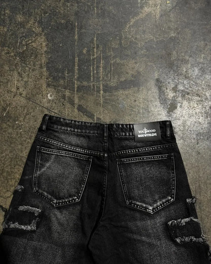 Men's patchwork baggy denim shorts streetwear 