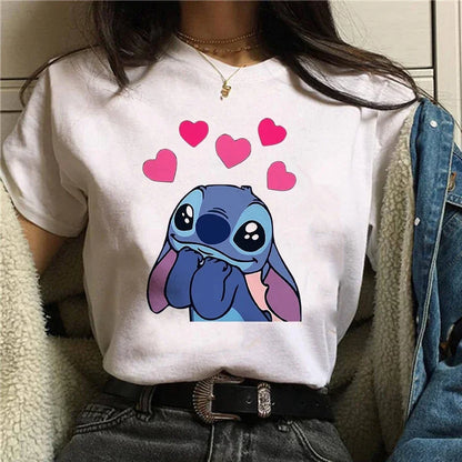 Camiseta divertida de dibujos animados de Stitch de Disney de los años 90 para mujer, camiseta de Lilo y Stitch, camiseta gráfica, ropa de calle, camisetas, ropa femenina