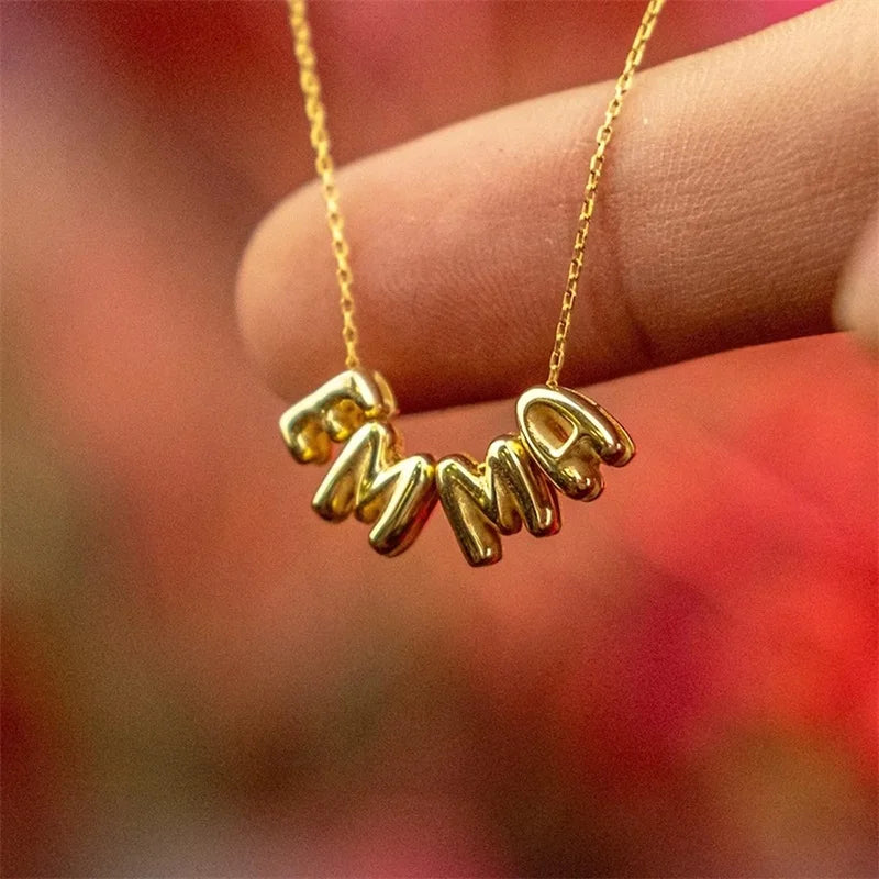 Collares con letras de burbuja personalizados en 3D, collares con nombre de globo para mujeres y niñas, joyería personalizada con nombre en oro de 18 quilates.