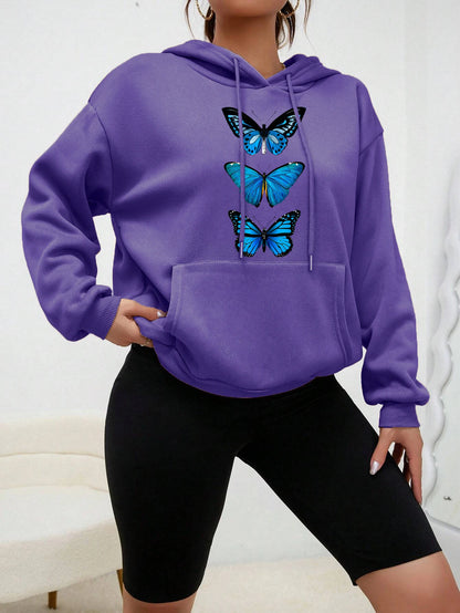 Sudadera con capucha con estampado de mariposa creativa para mujer, sudadera informal de calle, Sudadera con capucha de lana a la moda
