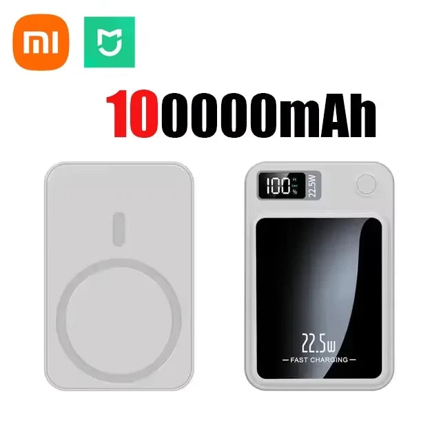 Cargador inalámbrico rápido Xiaomi de 100.000 mAh con batería externa magnética Magsafe para iPhone, Huawei y Samsung.