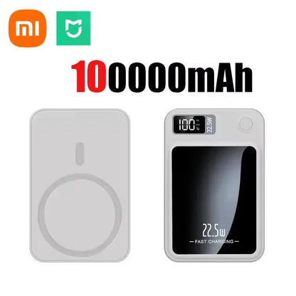 Cargador inalámbrico rápido Xiaomi de 100.000 mAh con batería externa magnética Magsafe para iPhone, Huawei y Samsung.