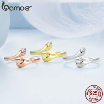 BAMOER Bague réglable en argent sterling 925 pour femme - Bijou de fête - Bague « His Big Amorous Hugs » en 3 couleurs
