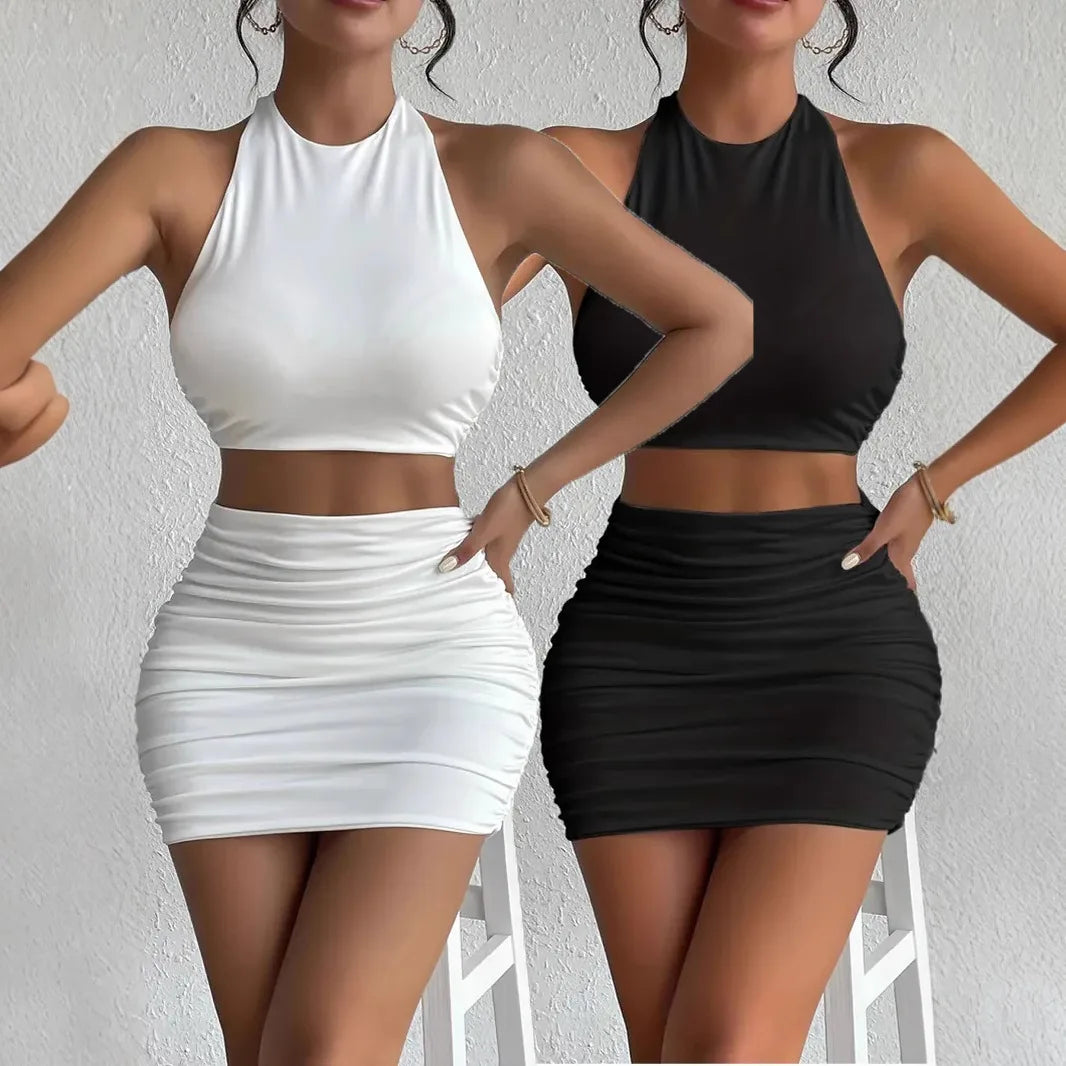 Conjunto sin mangas media espalda de dos piezas conjunto elegante