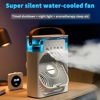 Ventilador eléctrico con nebulizador de agua, humidificador de aire, luz nocturna LED, adecuado para familias, aire acondicionado portátil, triple enfriador, refrigeración para el hogar.