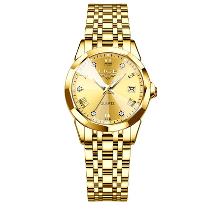 Reloj elegante de lujo para mujer, resistente al agua, luminoso, con fecha, de acero inoxidable, de cuarzo