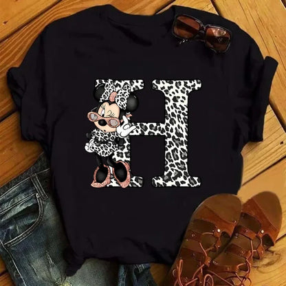 Camisetas con estampado de 26 letras para mujer, camisetas Disney 2024, camisetas casuales de verano de manga corta, camisetas gráficas para mujer, ropa para mujer