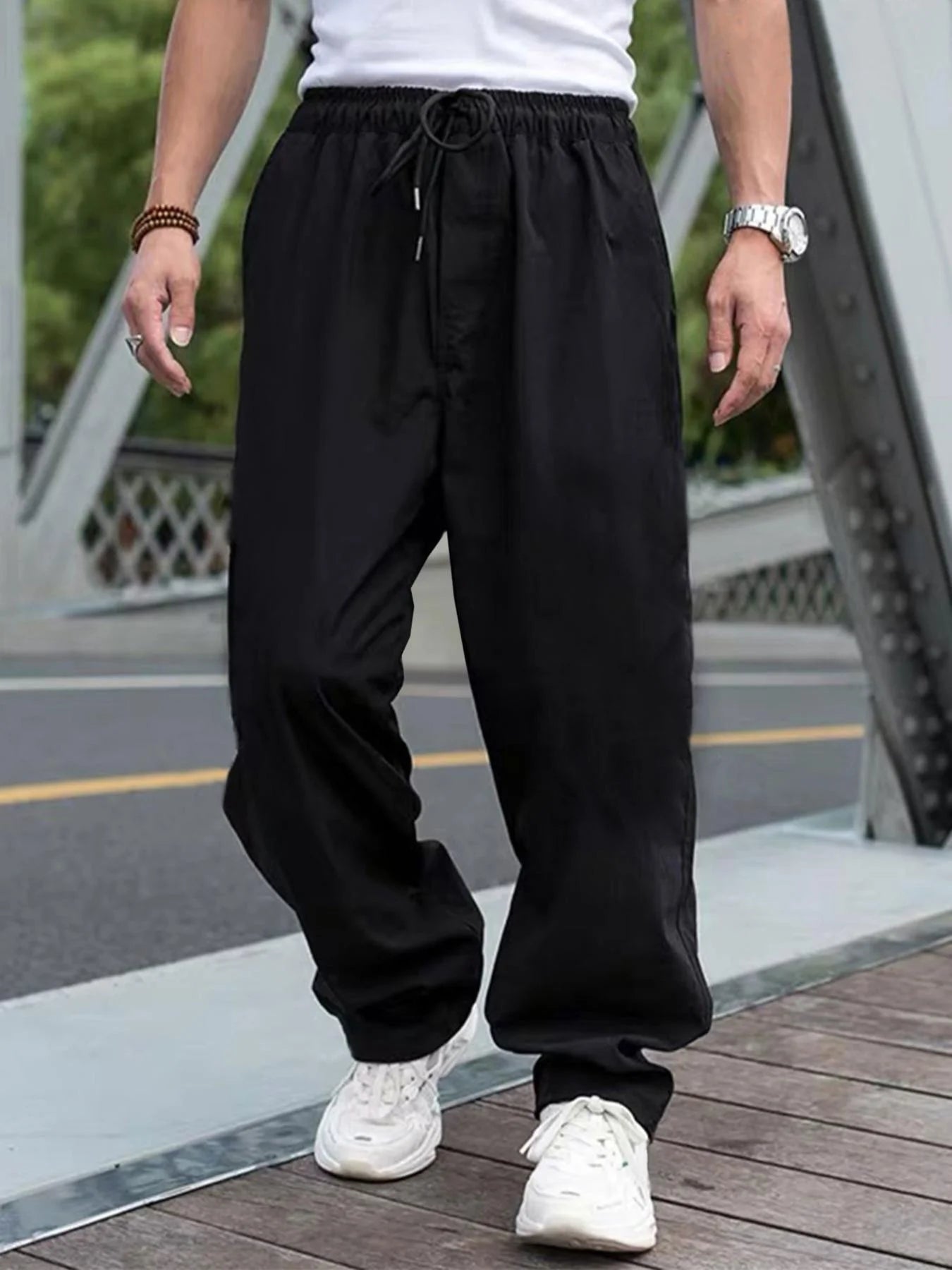 Pantalones cargo con cordón en la cintura para hombre, pantalones de pierna recta cómodos e informales de ajuste regular para uso diario al aire libre, pantalones de moda para hombre
