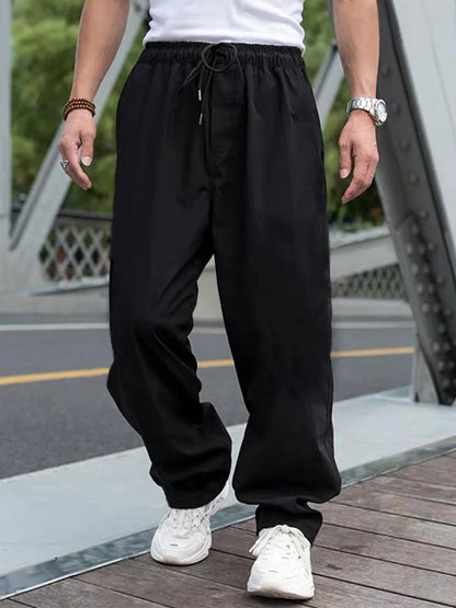 Pantalones cargo con cordón en la cintura para hombre, pantalones de pierna recta cómodos e informales de ajuste regular para uso diario al aire libre, pantalones de moda para hombre