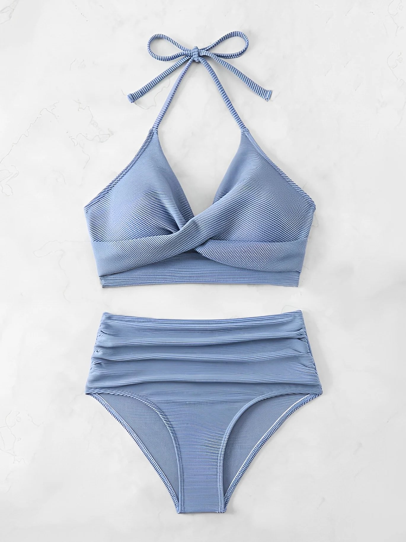 Bikini sexy de cintura alta 2025 para mujer, traje de baño con cuello halter, traje de baño liso para mujer, traje de baño para playa de verano.