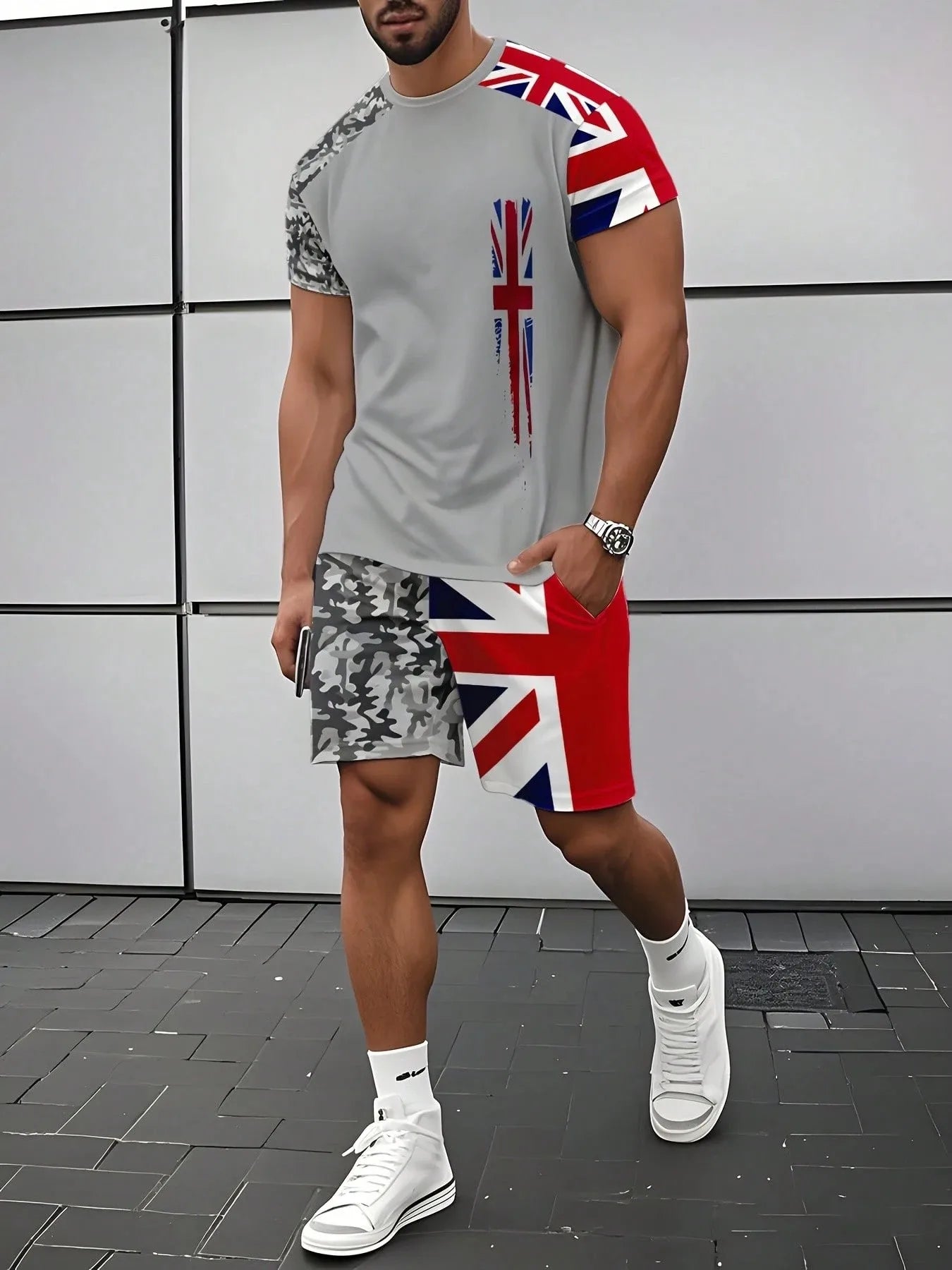 Conjunto de Verano para Hombre, Manga Corta con Estampado