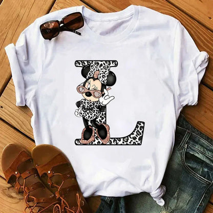 Camisetas con estampado de 26 letras para mujer, camisetas Disney 2024, camisetas casuales de verano de manga corta, camisetas gráficas para mujer, ropa para mujer