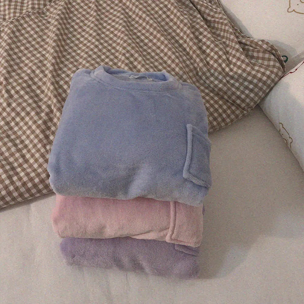 Conjunto de Pijamas gruesos y cálidos de lana para mujer, ropa de dormir de invierno