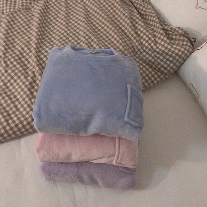 Conjunto de Pijamas gruesos y cálidos de lana para mujer, ropa de dormir de invierno