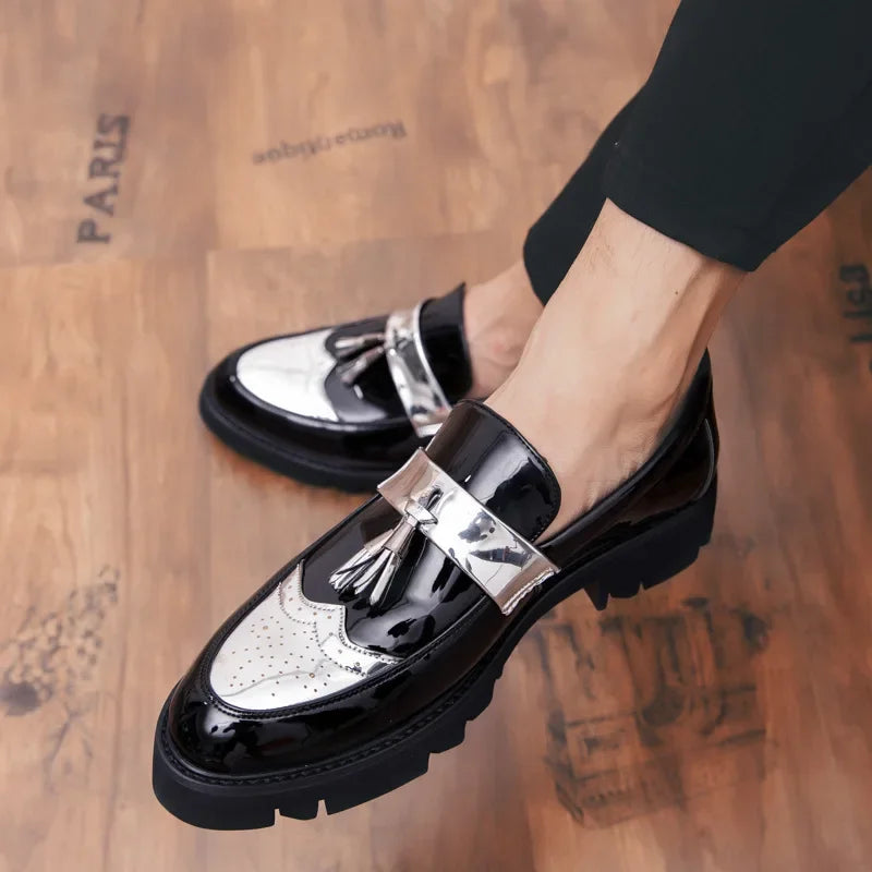 zapatos de cuero casuales charol superficie brillante perezoso altura creciente zapatos