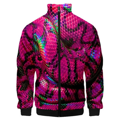 Chaqueta unisex con cremallera de piel de serpiente de tigre impresa  para hombres, abrigo de manga larga con patrón de Animal fresco, chaquetas sueltas con personalidad, Top de ropa de calle