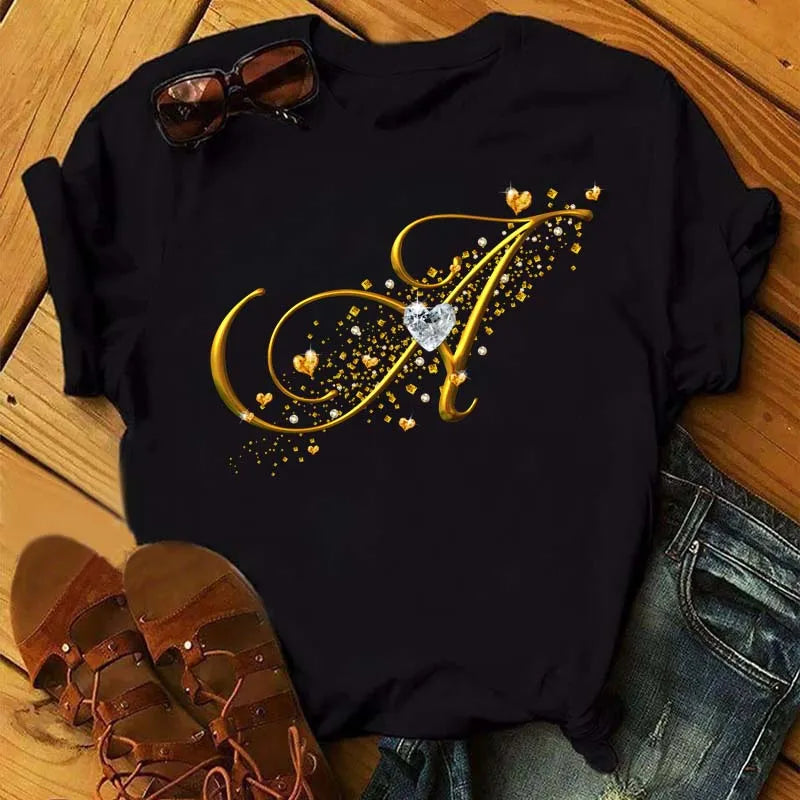 Camiseta de combinación de letras con nombre personalizado para mujer