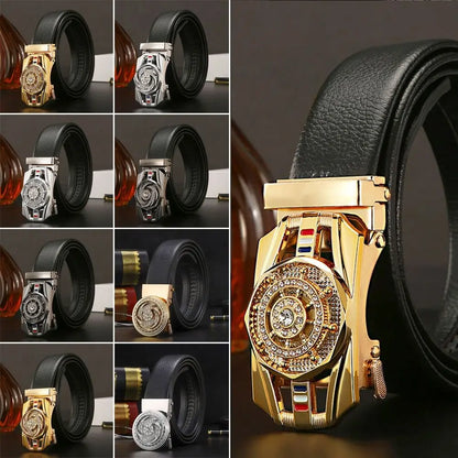 Cinturón  para hombre, cinturón de cuero con hebilla automática, cinturón de lujo para hombre, decoración de diamantes de imitación