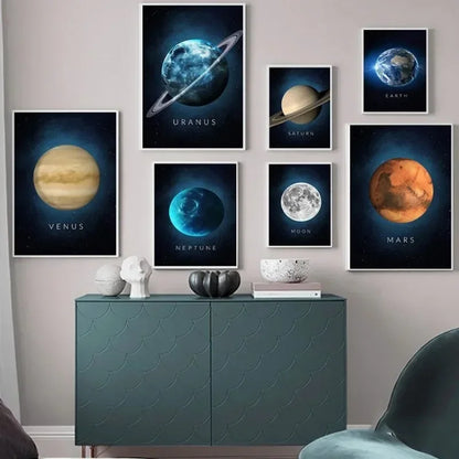 Cuadros de sol y Venus, carteles nórdicos para vivir, Saturno, Marte, tierra, Plutón, planeta, arte de pared, lienzo e impresiones, decoración de pared para habitación