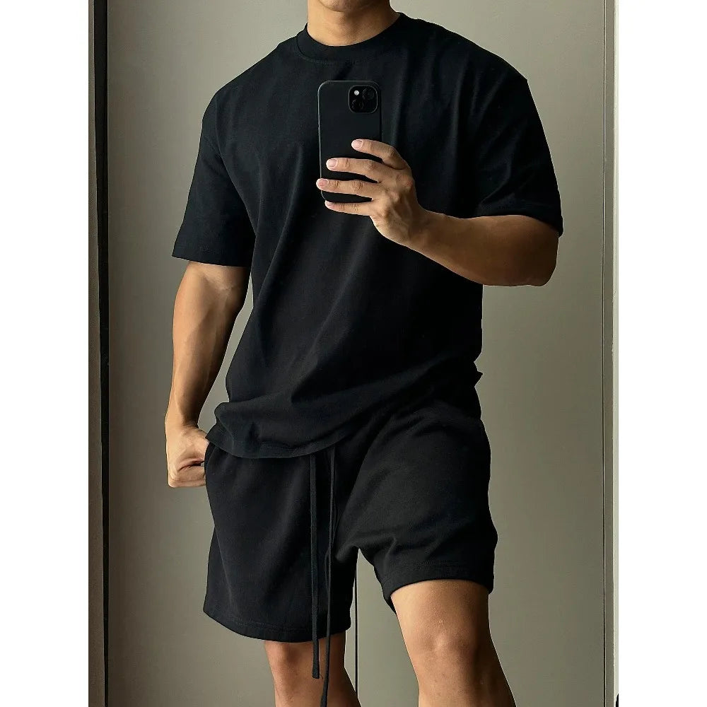 Conjunto de pantalones cortos de manga corta de algodón puro para hombre
