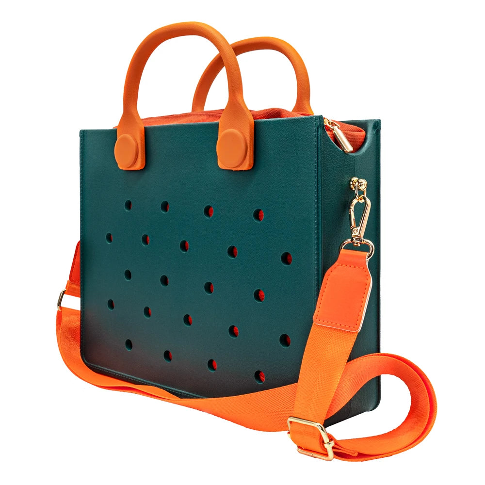 Bolso de mano morado con perforaciones  para mujer, informal, impermeable, para viajes, con abalorios, para playa y exteriores.