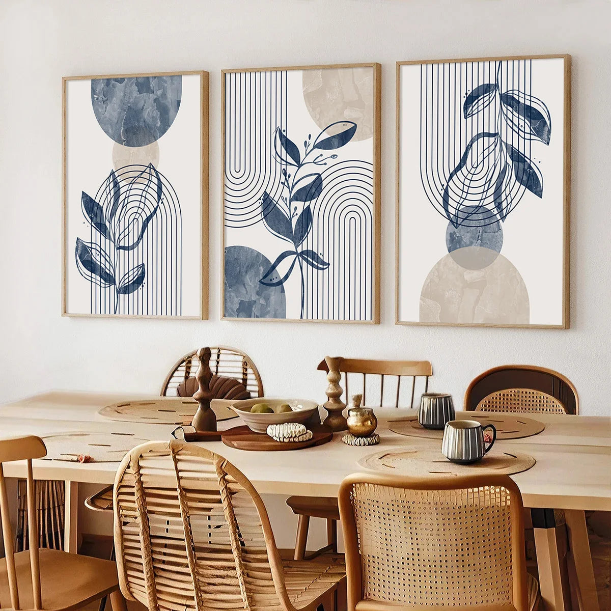 Juego de 3 impresiones artísticas de pared de plantas de líneas geométricas