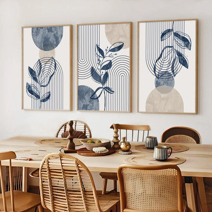 Juego de 3 impresiones artísticas de pared de plantas de líneas geométricas