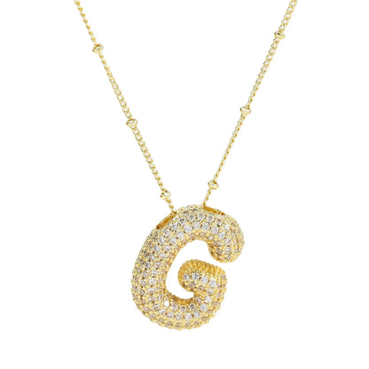 Collar con inicial de globo de circonita cúbica, colgante con letra burbuja del alfabeto AZ, chapado en oro y latón, para mujer, joyería de moda
