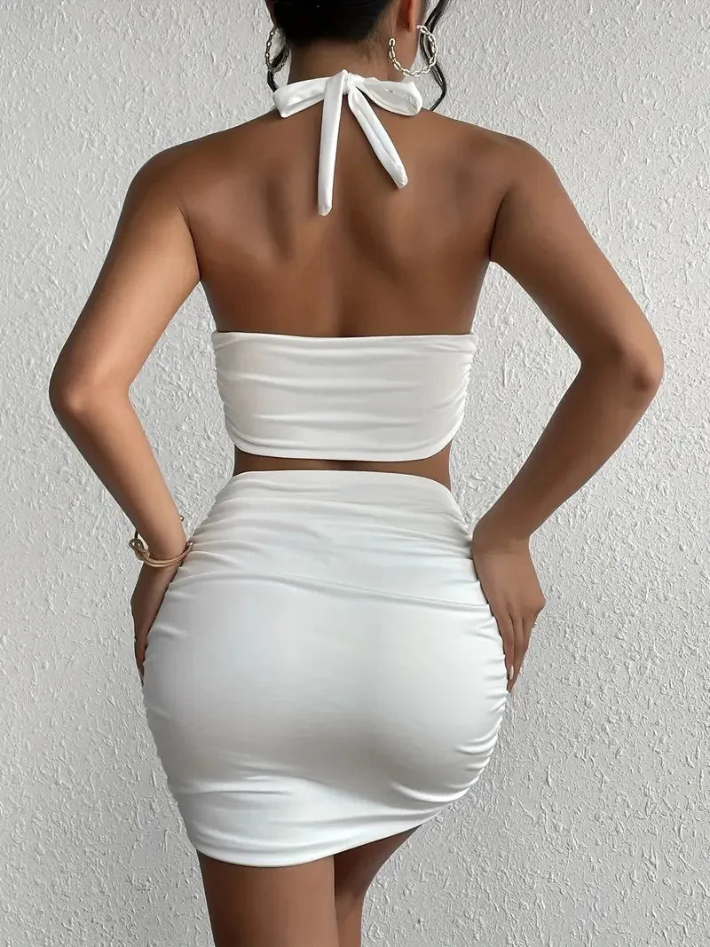 Conjunto sin mangas media espalda de dos piezas conjunto elegante