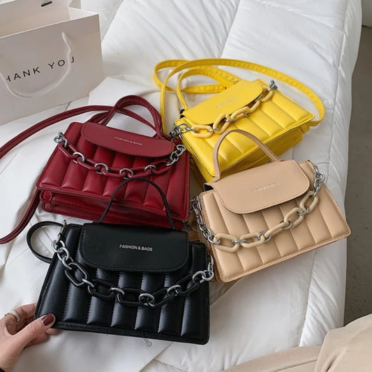 Bolso de hombro con cadena para mujer, bandolera de color liso, de diseñador, de piel sintética