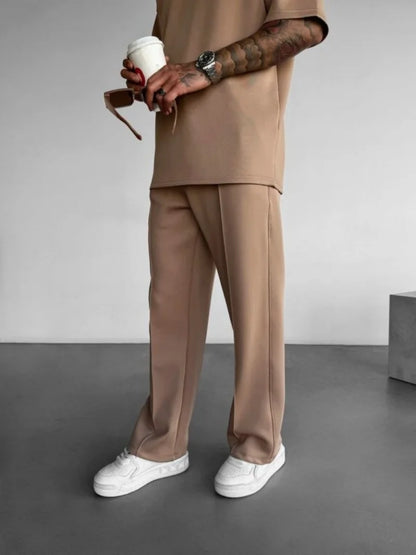 Pantalones casuales nuevos para hombre, elegantes y cómodos, con cintura elástica y cordón ajustable, de una sola línea, plisados, de color sólido, con bolsillos, pantalones de fregona