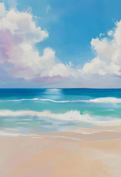 Azul rosa ondas playa atardecer palmeras océano paisaje arte cartel lienzo pintura al óleo Villa dormitorio pared del hogar decoración moderna
