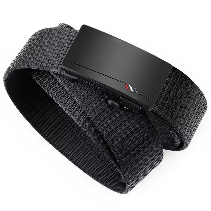 Cinturón de nailon tejido para hombre, con hebilla automática, para deportes al aire libre y ocio, ideal para vaqueros.