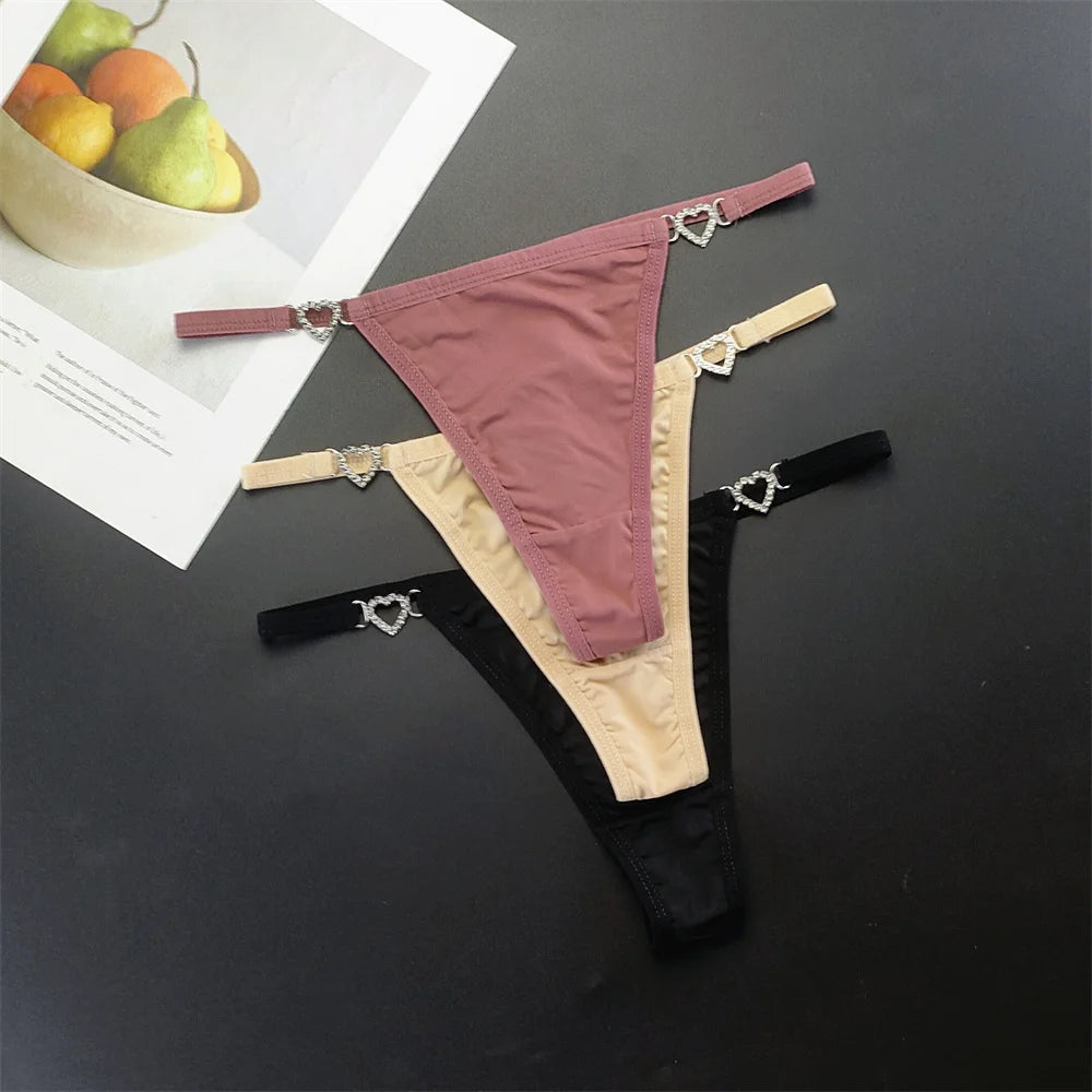 Tanga con tirantes para mujer, ropa interior con diamantes de imitación brillantes de talla grande