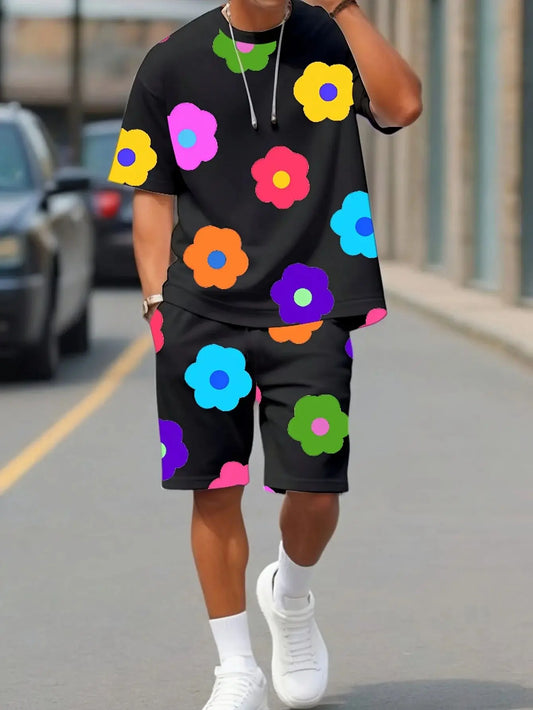 Nuevo conjunto de verano de todas las tallas, traje de hombre de mangas cortas y de pantalones cortos