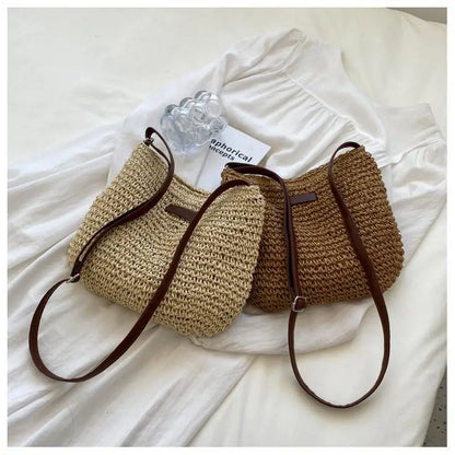 Bolso cruzado de paja para mujer, bolsa de hombro tejida, a la moda, para playa, vacaciones, compras, Verano