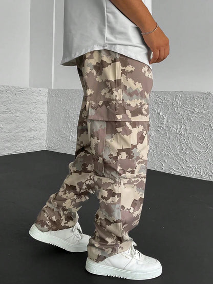 Pantalones cargo de pierna recta con estampado de camuflaje para hombre, ropa de calle de moda, pantalones tácticos para exteriores, pantalones de trabajo largos de moda para hombre
