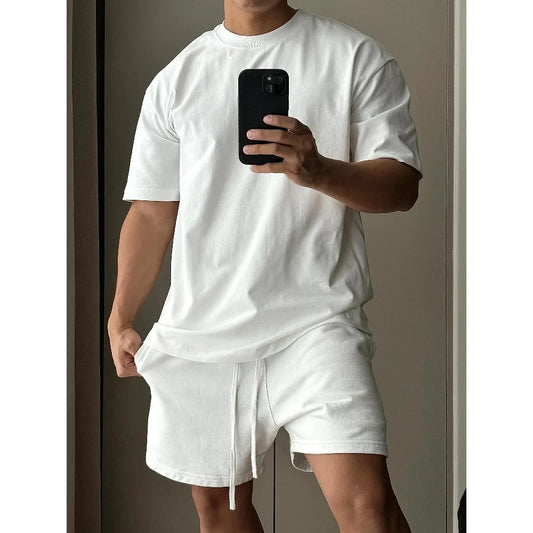 Conjunto de pantalones cortos de manga corta de algodón puro para hombre