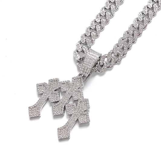 Nuevos collares colgantes con cruces apiladas heladas para hombres con cadena, colgante de joyería con diamantes de imitación
