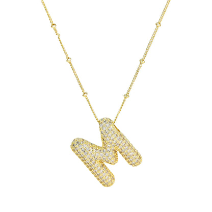 Collar con inicial de globo de circonita cúbica, colgante con letra burbuja del alfabeto AZ, chapado en oro y latón, para mujer, joyería de moda