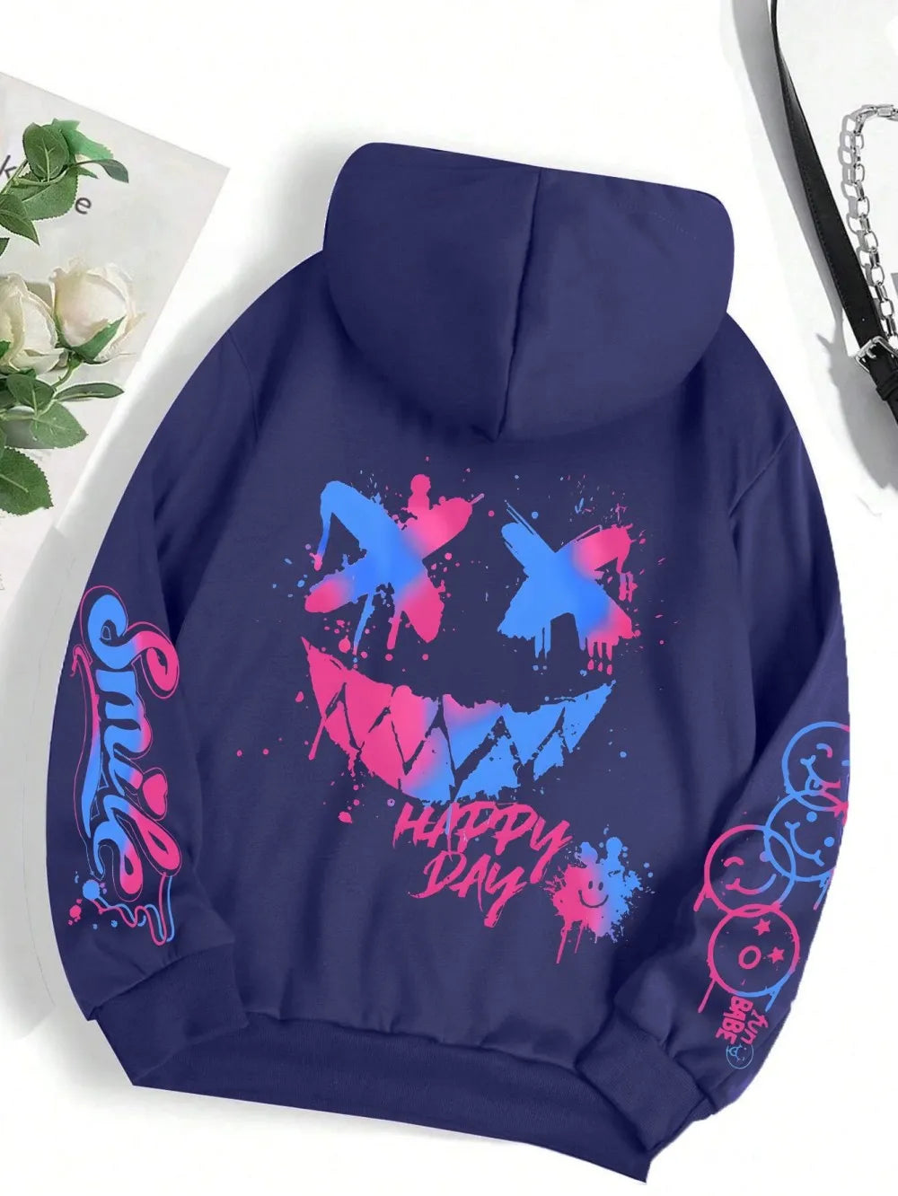 sudadera unisex con capucha transpirable y cómoda con estampado de cara sonriente personalizada de otoño para hombre, sudadera con capucha de moda urbana para exteriores