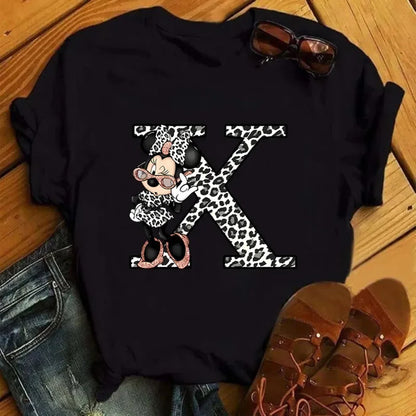 Camisetas con estampado de 26 letras para mujer, camisetas Disney 2024, camisetas casuales de verano de manga corta, camisetas gráficas para mujer, ropa para mujer